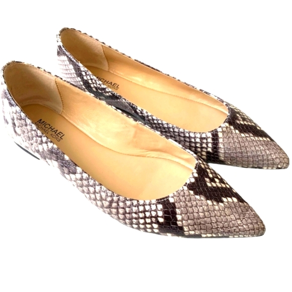 MICHAEL KORS Arianna Pointed Toe Snake Print Leather Flats Shoes Size 6M - Picture 1 of 7